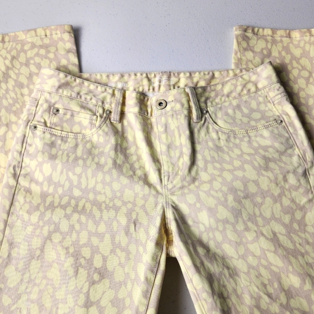 Ann Taylor Loft Modern Straight Yellow Tan Animal Print Jeans Size 26 (2)